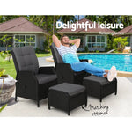 Gardeon 2PC Recliner Chair Sun lounge Wicker Lounger Outdoor Furniture Adjustable Black - Furniture > Outdoor