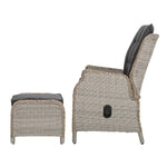 Gardeon 2PC Recliner Chair Sun lounge Wicker Lounger Outdoor Furniture Adjustable Grey - Furniture > Outdoor