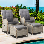Gardeon 2PC Recliner Chair Sun lounge Wicker Lounger Outdoor Furniture Adjustable Grey - Furniture > Outdoor