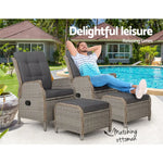 Gardeon 2PC Recliner Chair Sun lounge Wicker Lounger Outdoor Furniture Adjustable Grey - Furniture > Outdoor