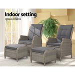 Gardeon 2PC Recliner Chair Sun lounge Wicker Lounger Outdoor Furniture Adjustable Grey - Furniture > Outdoor