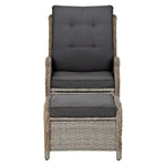 Gardeon 2PC Recliner Chair Sun lounge Wicker Lounger Outdoor Furniture Adjustable Grey - Furniture > Outdoor
