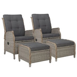 Gardeon 2PC Recliner Chair Sun lounge Wicker Lounger Outdoor Furniture Adjustable Grey - Furniture > Outdoor