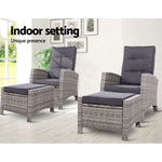 Gardeon 2PC Recliner Chairs Sun lounge Wicker Lounger Outdoor Furniture Adjustable Grey - Furniture > Outdoor
