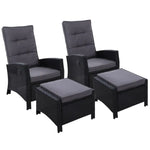 Gardeon 2PC Recliner Chairs Sun lounge Wicker Lounger Outdoor Furniture Adjustable Black - Furniture > Outdoor