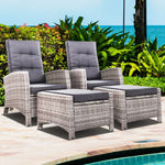 Gardeon 2PC Recliner Chairs Sun lounge Wicker Lounger Outdoor Furniture Adjustable Grey - Furniture > Outdoor