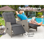 Gardeon 2PC Recliner Chairs Sun lounge Wicker Lounger Outdoor Furniture Adjustable Grey - Furniture > Outdoor