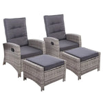 Gardeon 2PC Recliner Chairs Sun lounge Wicker Lounger Outdoor Furniture Adjustable Grey - Furniture > Outdoor