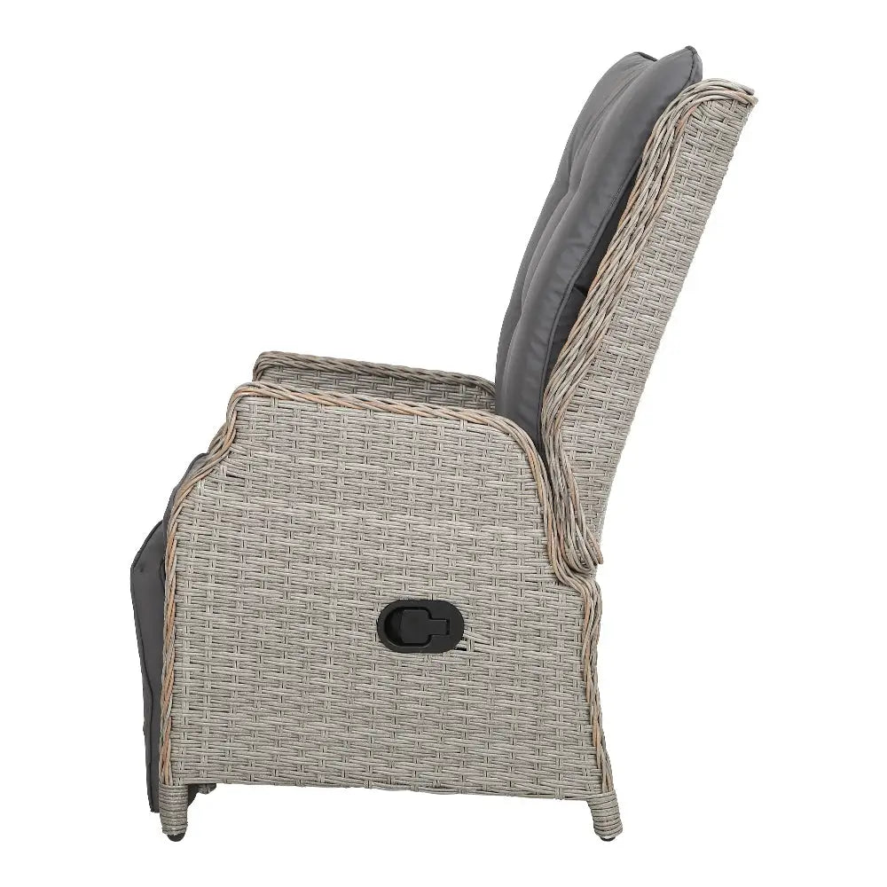 Gardeon 2PC Recliner Chairs Sun lounge Wicker Lounger Outdoor Furniture Adjustable Grey - Furniture > Outdoor