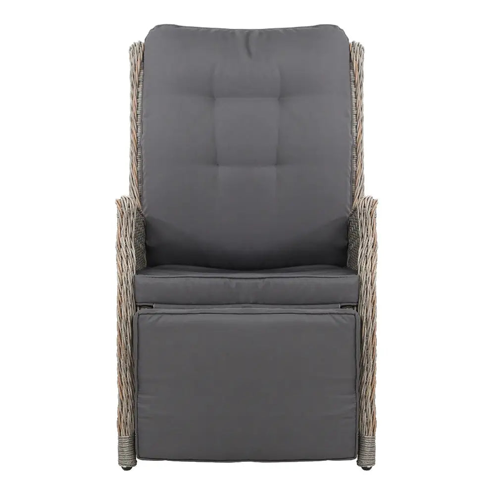 Gardeon 2PC Recliner Chairs Sun lounge Wicker Lounger Outdoor Furniture Adjustable Grey - Furniture > Outdoor
