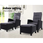 Gardeon 2PC Recliner Chairs Sun lounge Wicker Lounger Outdoor Furniture Adjustable Black - Furniture > Outdoor