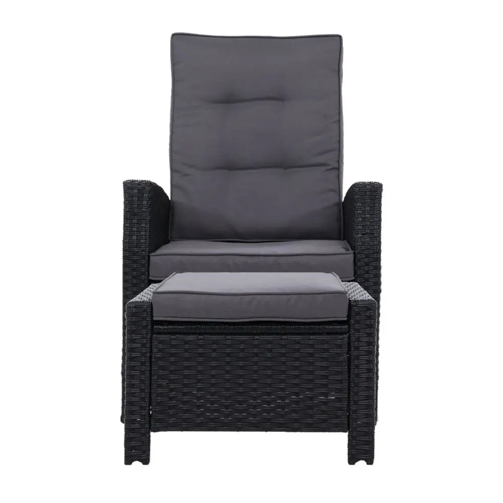 Gardeon 2PC Recliner Chairs Sun lounge Wicker Lounger Outdoor Furniture Adjustable Black - Furniture > Outdoor