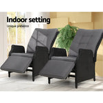 Gardeon 2PC Recliner Chairs Sun lounge Wicker Lounger Outdoor Furniture Adjustable Black - Furniture > Outdoor