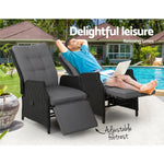 Gardeon 2PC Recliner Chairs Sun lounge Wicker Lounger Outdoor Furniture Adjustable Black - Furniture > Outdoor