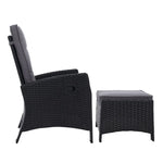 Gardeon 2PC Recliner Chairs Sun lounge Wicker Lounger Outdoor Furniture Adjustable Black - Furniture > Outdoor