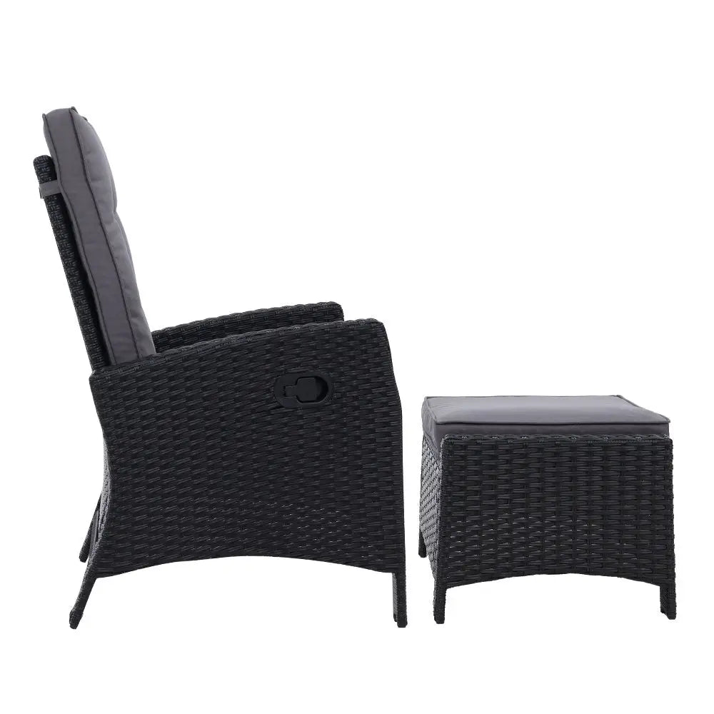 Gardeon 2PC Recliner Chairs Sun lounge Wicker Lounger Outdoor Furniture Adjustable Black - Furniture > Outdoor