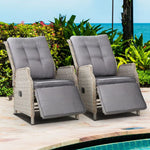 Gardeon 2PC Recliner Chairs Sun lounge Wicker Lounger Outdoor Furniture Adjustable Grey - Furniture > Outdoor