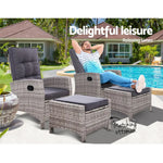 Gardeon 2PC Recliner Chairs Sun lounge Wicker Lounger Outdoor Furniture Adjustable Grey - Furniture > Outdoor