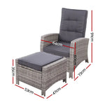 Gardeon 2PC Recliner Chairs Sun lounge Wicker Lounger Outdoor Furniture Adjustable Grey - Furniture > Outdoor