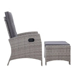 Gardeon 2PC Recliner Chairs Sun lounge Wicker Lounger Outdoor Furniture Adjustable Grey - Furniture > Outdoor