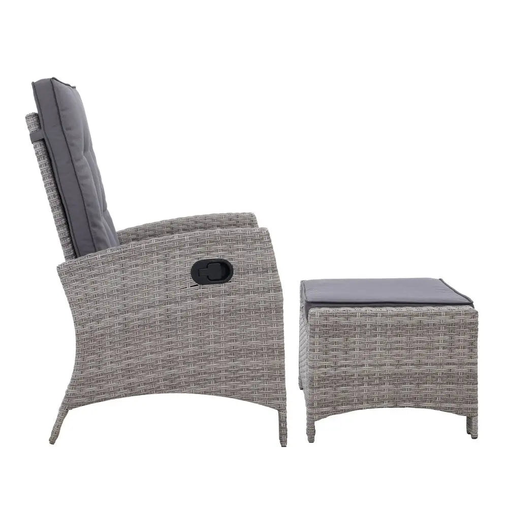 Gardeon 2PC Recliner Chairs Sun lounge Wicker Lounger Outdoor Furniture Adjustable Grey - Furniture > Outdoor