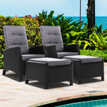 Gardeon 2PC Recliner Chairs Sun lounge Wicker Lounger Outdoor Furniture Adjustable Black - Furniture > Outdoor
