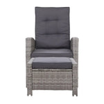Gardeon 2PC Recliner Chairs Sun lounge Wicker Lounger Outdoor Furniture Adjustable Grey - Furniture > Outdoor