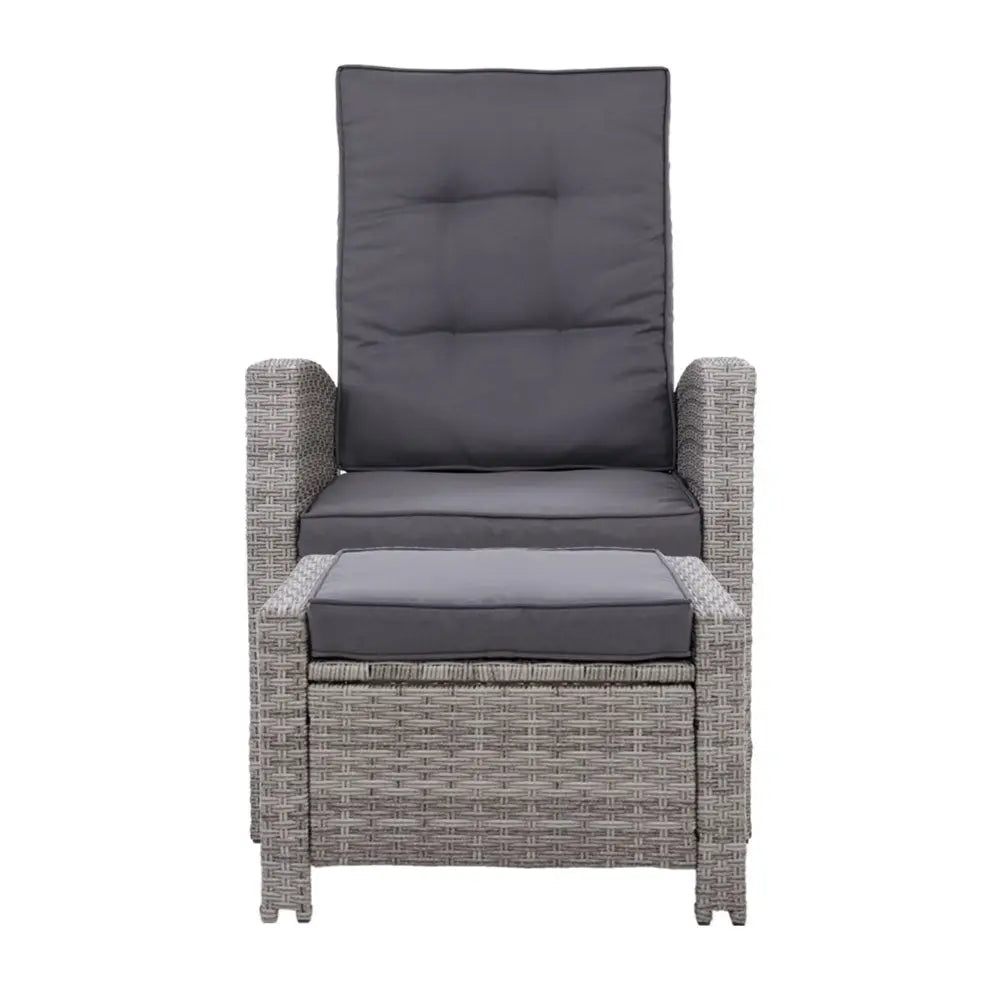 Gardeon 2PC Recliner Chairs Sun lounge Wicker Lounger Outdoor Furniture Adjustable Grey - Furniture > Outdoor