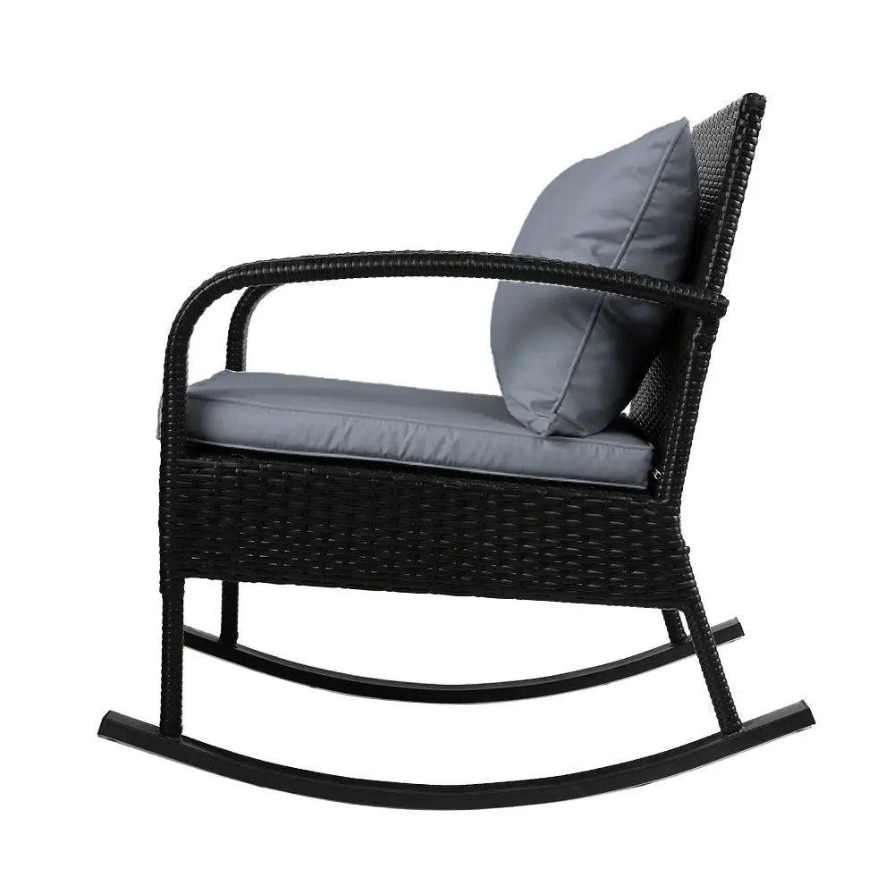 Gardeon 2PC Rocking Chair Table Wicker Outdoor Furniture Patio Lounge Setting - Furniture > Outdoor