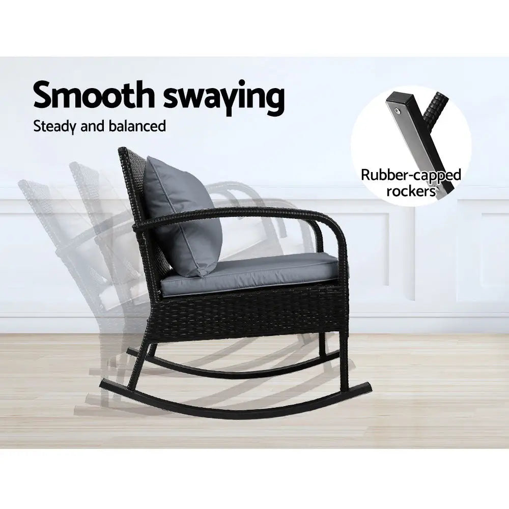 Gardeon 2PC Rocking Chair Table Wicker Outdoor Furniture Patio Lounge Setting - Furniture > Outdoor