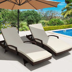 Gardeon 2PC Sun Lounge Wicker Lounger Outdoor Furniture Beach Chair Patio Adjustable Cushion Brown - Furniture > Outdoor