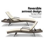 Gardeon 2PC Sun Lounge Wicker Lounger Outdoor Furniture Beach Chair Adjustable Cushion Grey&Beige - Furniture > Outdoor