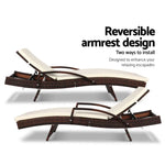 Gardeon 2PC Sun Lounge Wicker Lounger Outdoor Furniture Beach Chair Patio Adjustable Cushion Brown - Furniture > Outdoor
