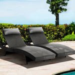 Gardeon 2PC Sun Lounge Wicker Lounger Outdoor Furniture Beach Chair Garden Adjustable Black - Furniture > Outdoor