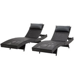 Gardeon 2PC Sun Lounge Wicker Lounger Outdoor Furniture Beach Chair Garden Adjustable Black - Furniture > Outdoor