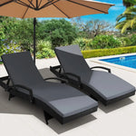 Gardeon 2PC Sun Lounge Wicker Lounger Outdoor Furniture Beach Chair Patio Adjustable Cushion Black - Furniture > Outdoor