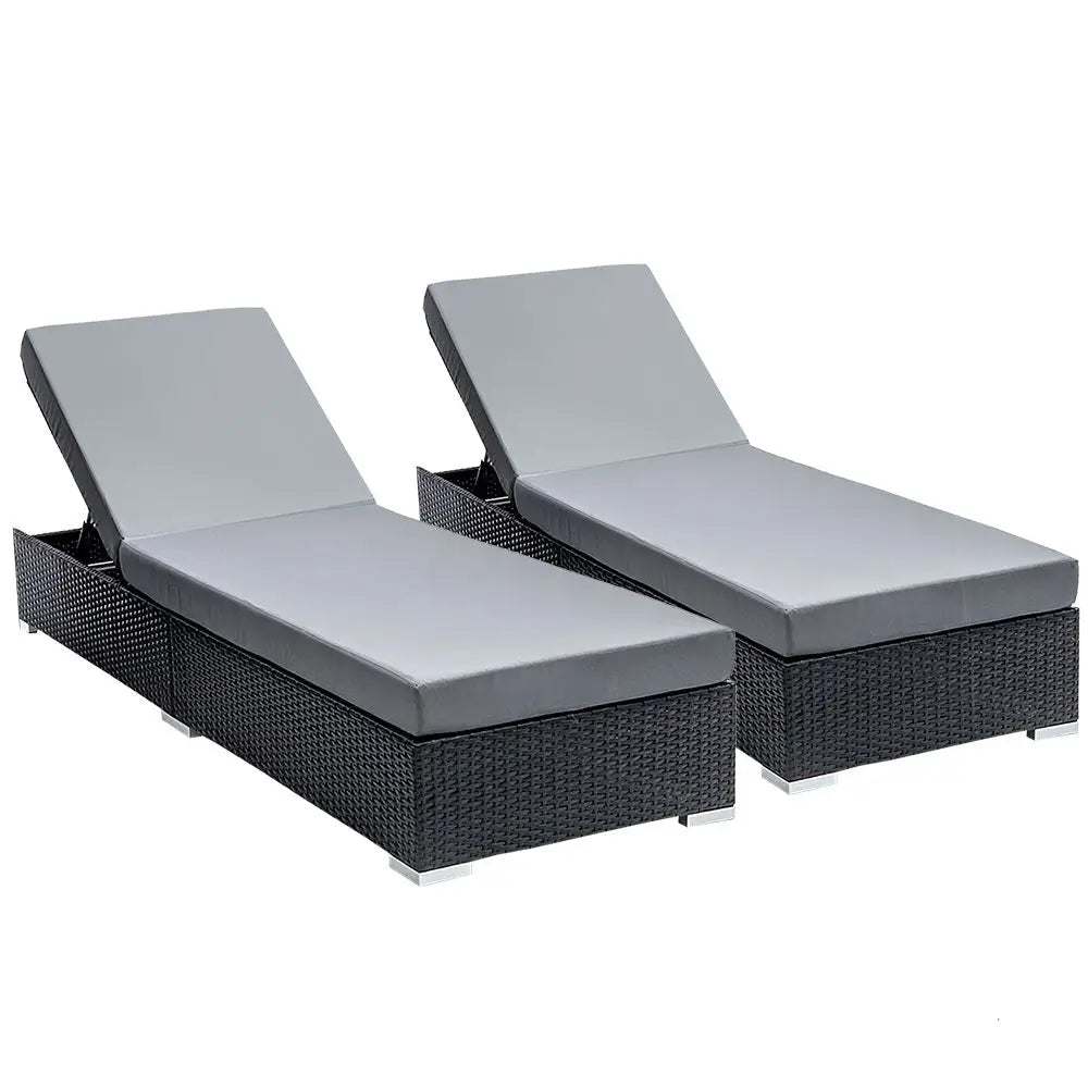 Gardeon 2PC Sun Lounge Wicker Lounger Outdoor Furniture Day Bed Adjustable Rattan Garden - Furniture > Outdoor