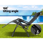 Gardeon 2PC Zero Gravity Chair Folding Outdoor Recliner Adjustable Sun Lounge Camping Black - Furniture > Outdoor