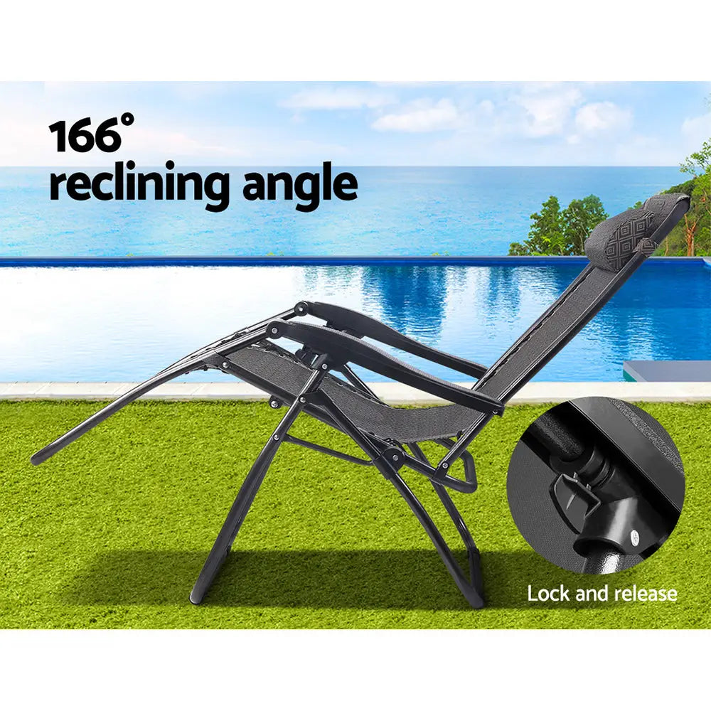 Gardeon 2PC Zero Gravity Chair Folding Outdoor Recliner Adjustable Sun Lounge Camping Beige - Furniture > Outdoor