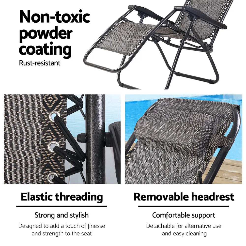 Gardeon 2PC Zero Gravity Chair Folding Outdoor Recliner Adjustable Sun Lounge Camping Beige - Furniture > Outdoor
