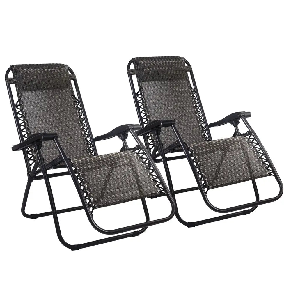 Gardeon 2PC Zero Gravity Chair Folding Outdoor Recliner Adjustable Sun Lounge Camping Grey - Furniture > Outdoor