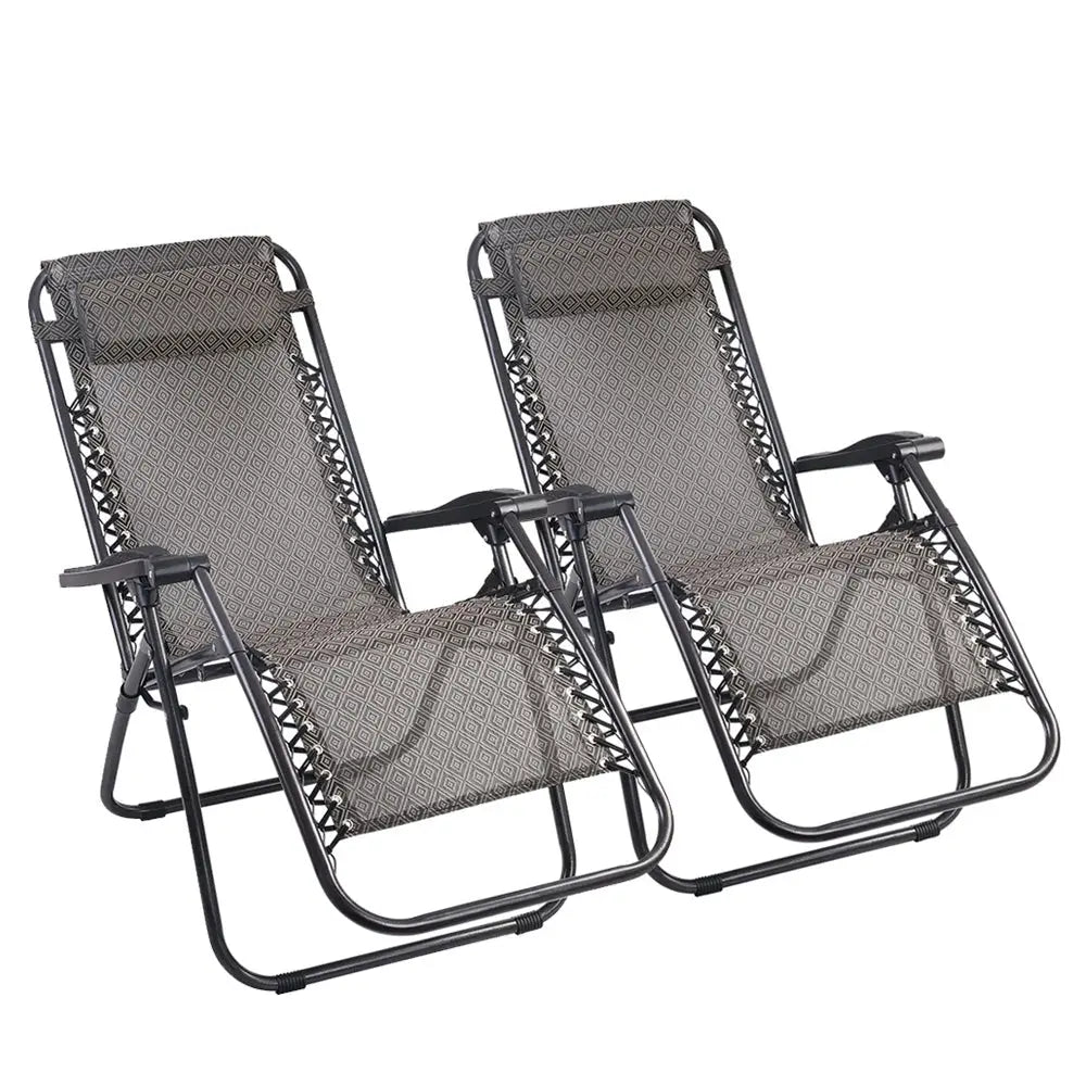 Gardeon 2PC Zero Gravity Chair Folding Outdoor Recliner Adjustable Sun Lounge Camping Beige - Furniture > Outdoor