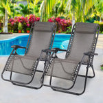 Gardeon 2PC Zero Gravity Chair Folding Outdoor Recliner Adjustable Sun Lounge Camping Beige - Furniture > Outdoor