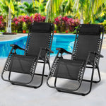 Gardeon 2PC Zero Gravity Chair Folding Outdoor Recliner Adjustable Sun Lounge Camping Black - Furniture > Outdoor