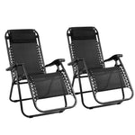 Gardeon 2PC Zero Gravity Chair Folding Outdoor Recliner Adjustable Sun Lounge Camping Black - Furniture > Outdoor