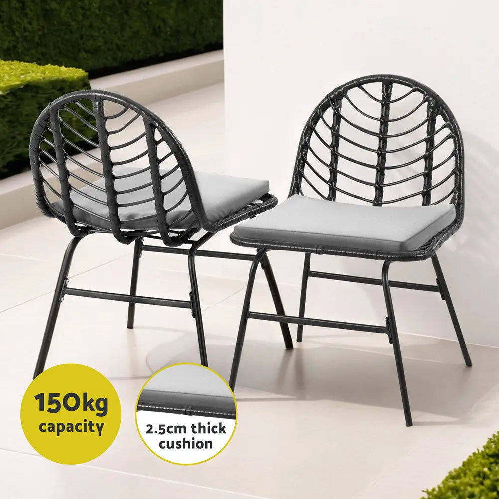 Gardeon 2x Outdoor Chairs Dining Chair Lounge Wicker Patio Furniture Black - Furniture > Outdoor > Outdoor Chairs