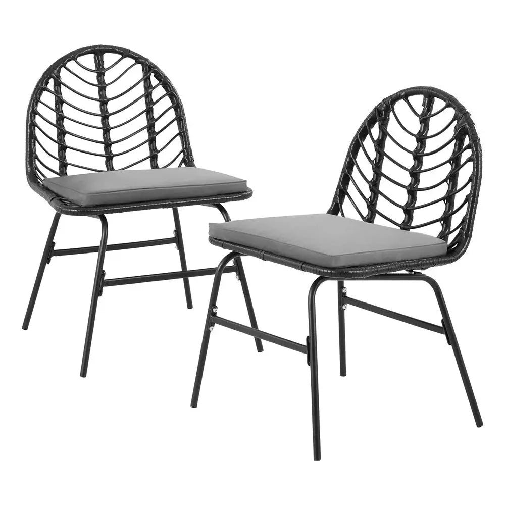 Gardeon 2x Outdoor Chairs Dining Chair Lounge Wicker Patio Furniture Black - Furniture > Outdoor > Outdoor Chairs