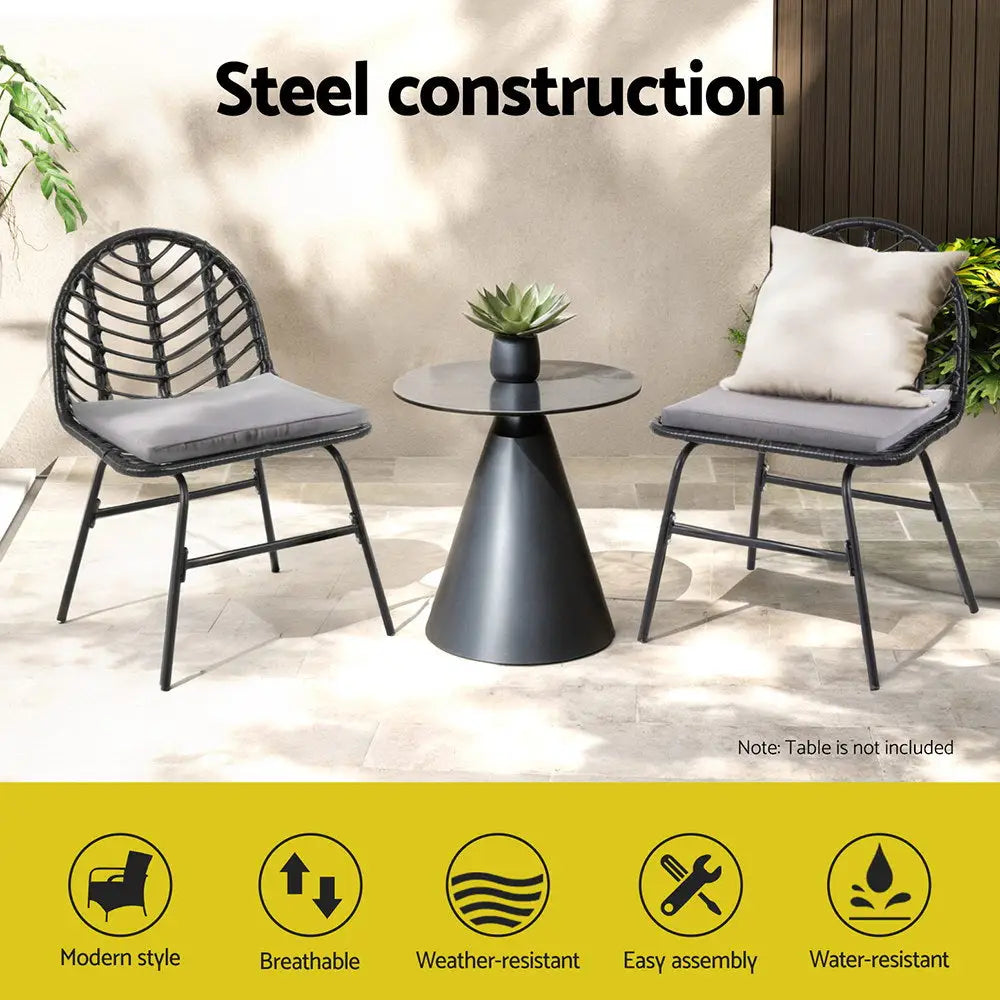 Gardeon 2x Outdoor Chairs Dining Chair Lounge Wicker Patio Furniture Black - Furniture > Outdoor > Outdoor Chairs