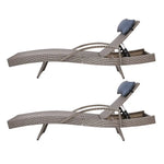 Gardeon 2x Sun Lounge Wicker Lounger Outdoor Furniture Beach Armchair Adjustable Grey&Beige - Furniture > Outdoor