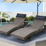 Gardeon 2x Sun Lounge Wicker Lounger Outdoor Furniture Beach Armchair Adjustable Grey&Beige - Furniture > Outdoor